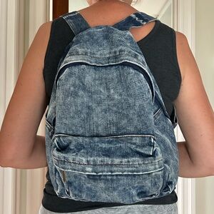 Casual Blue Denim Backpack for Men